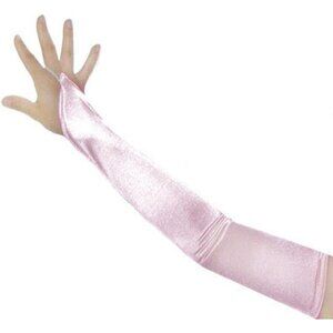 Women's Pink Finger Loop Fingerless Long Satin Gloves Wedding Party Prom